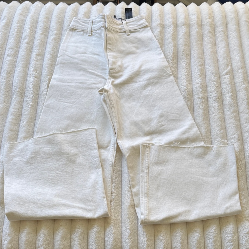 Zara Cream High-Rise Wide Leg Jeans